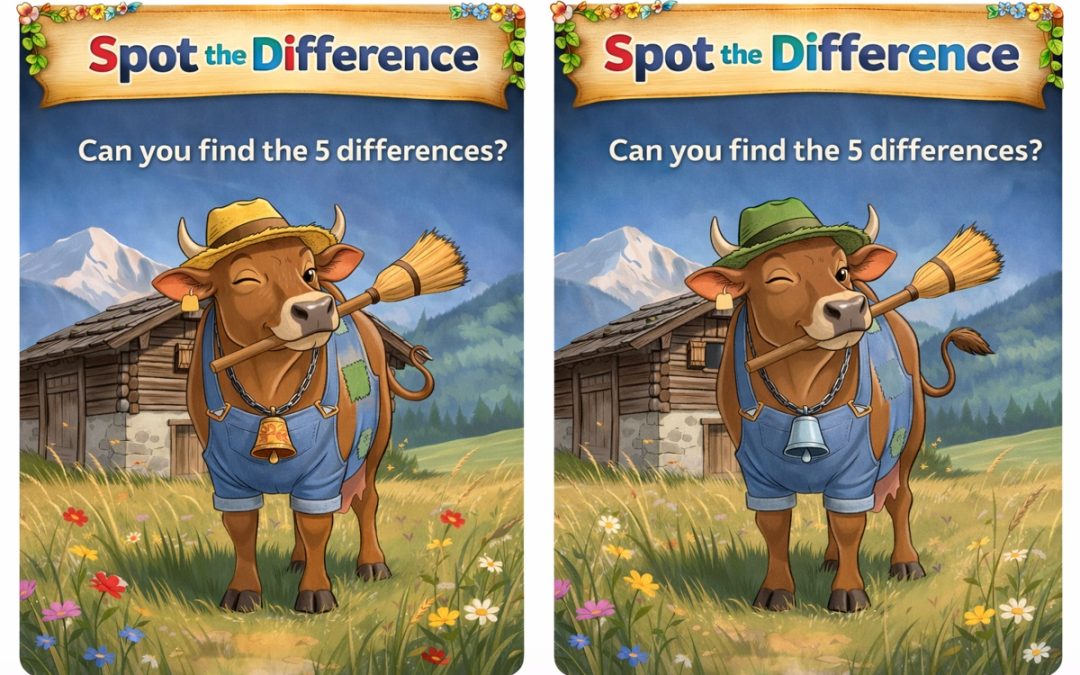 Spot the Difference – Veronica Dressed in Dungarees with Hat and broom